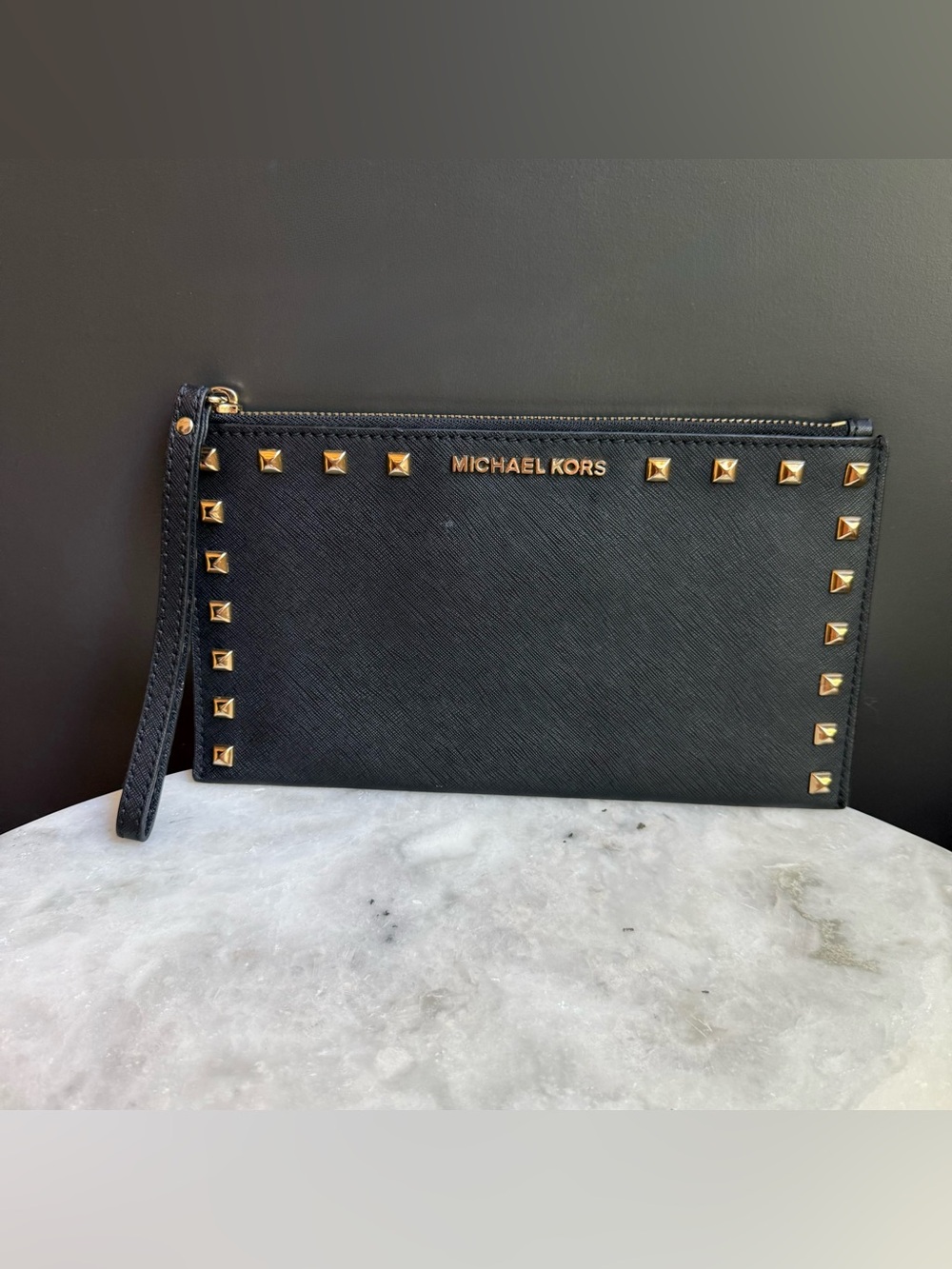 Michael Kors Saffiano Leather Sandrine Large Zip Clutch Wristlet